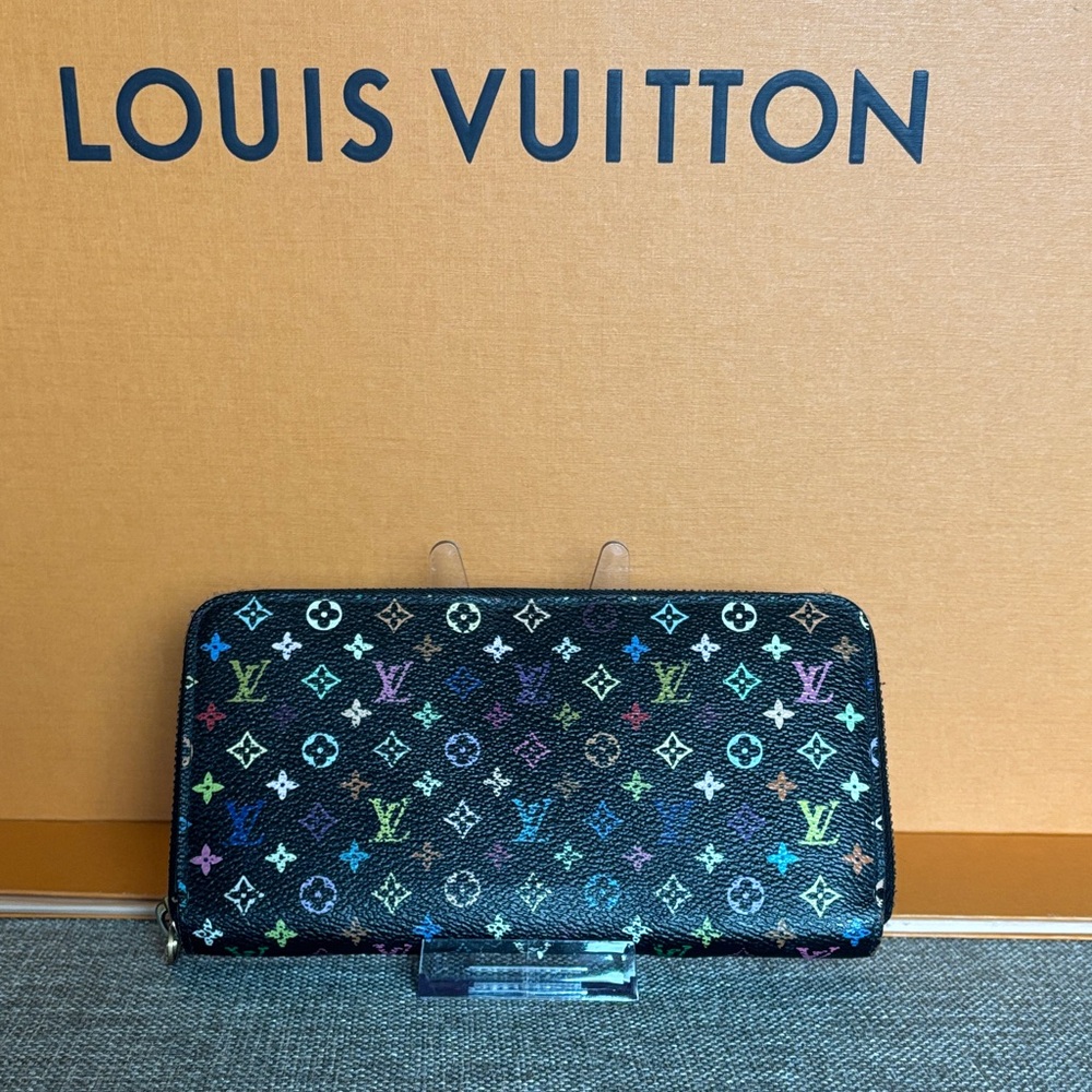 Louis Vuitton Black Multicolor Murakami  Monogram Wallet pink inside